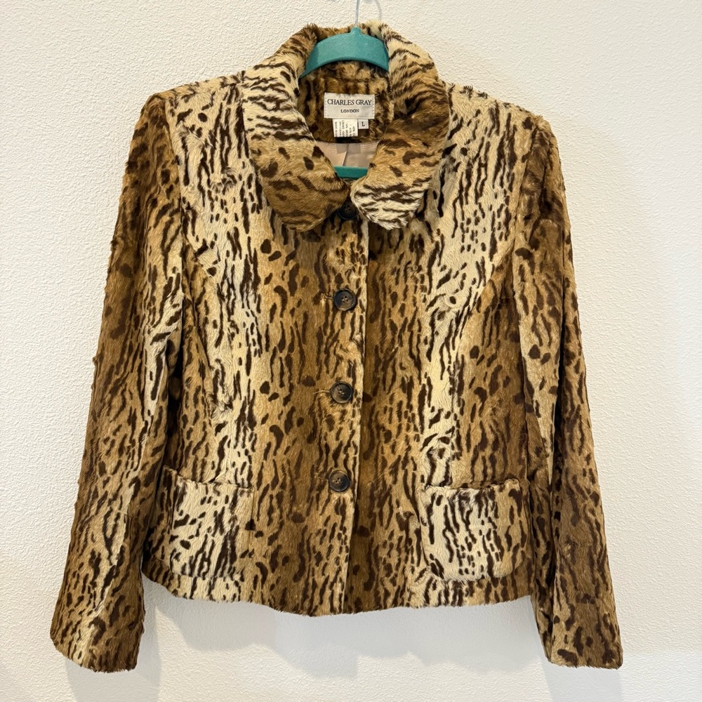 Charles Gray Brown Animal-Print Teddy Jacket
